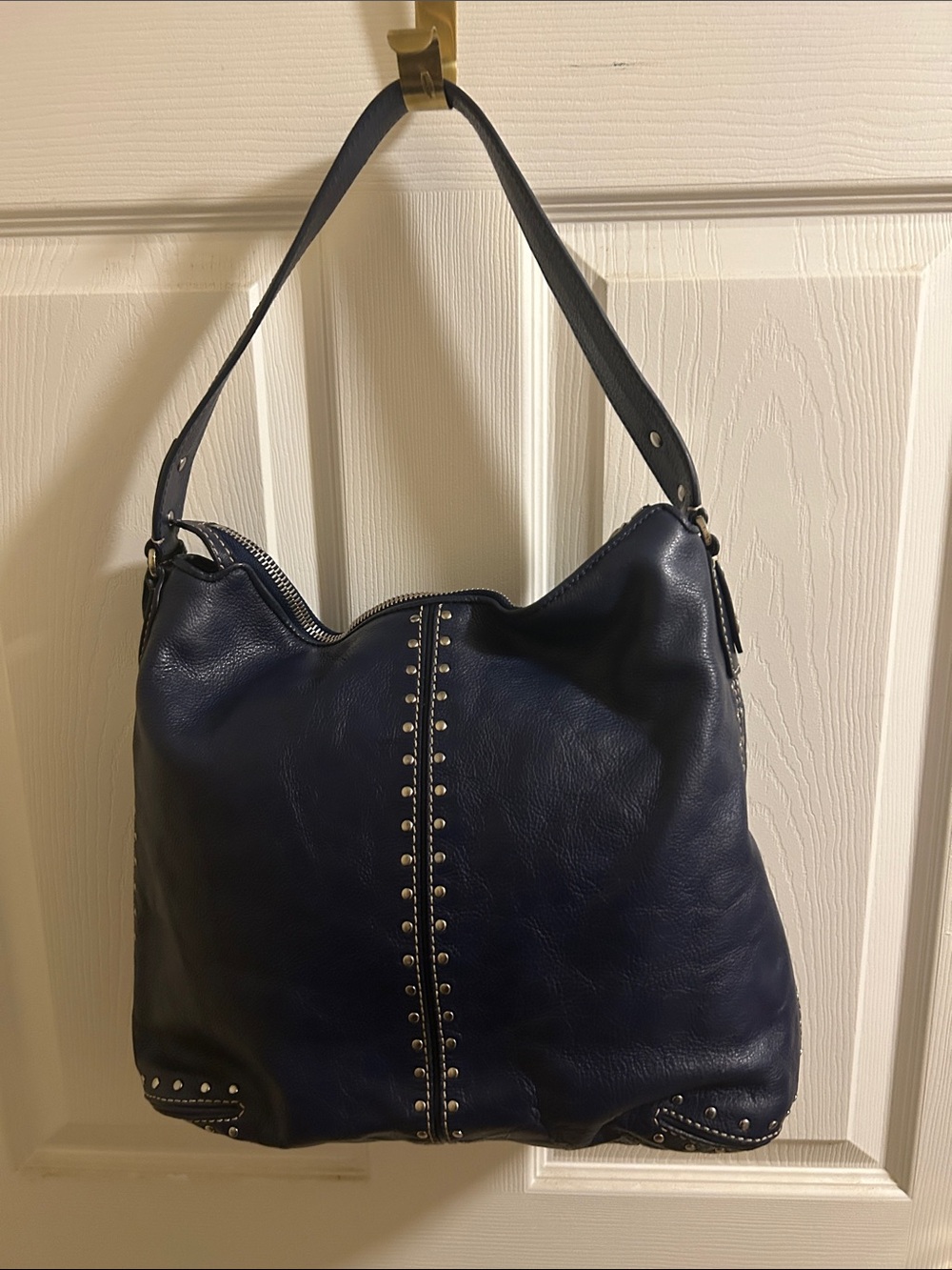 Michael Kors Navy Leather Stud-Trim Hobo - Picture 6 of 10